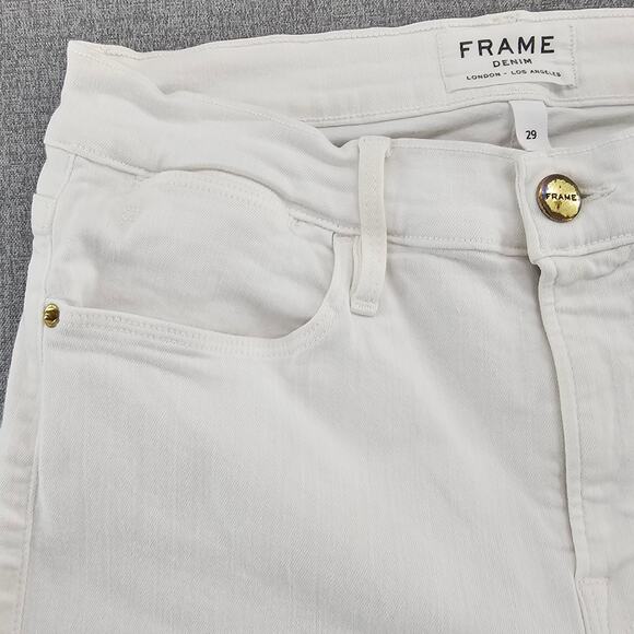 Frame Jeans Women Size 29 White Le High Straight Cropped Casual Denim Frayed Hem - Picture 4 of 16